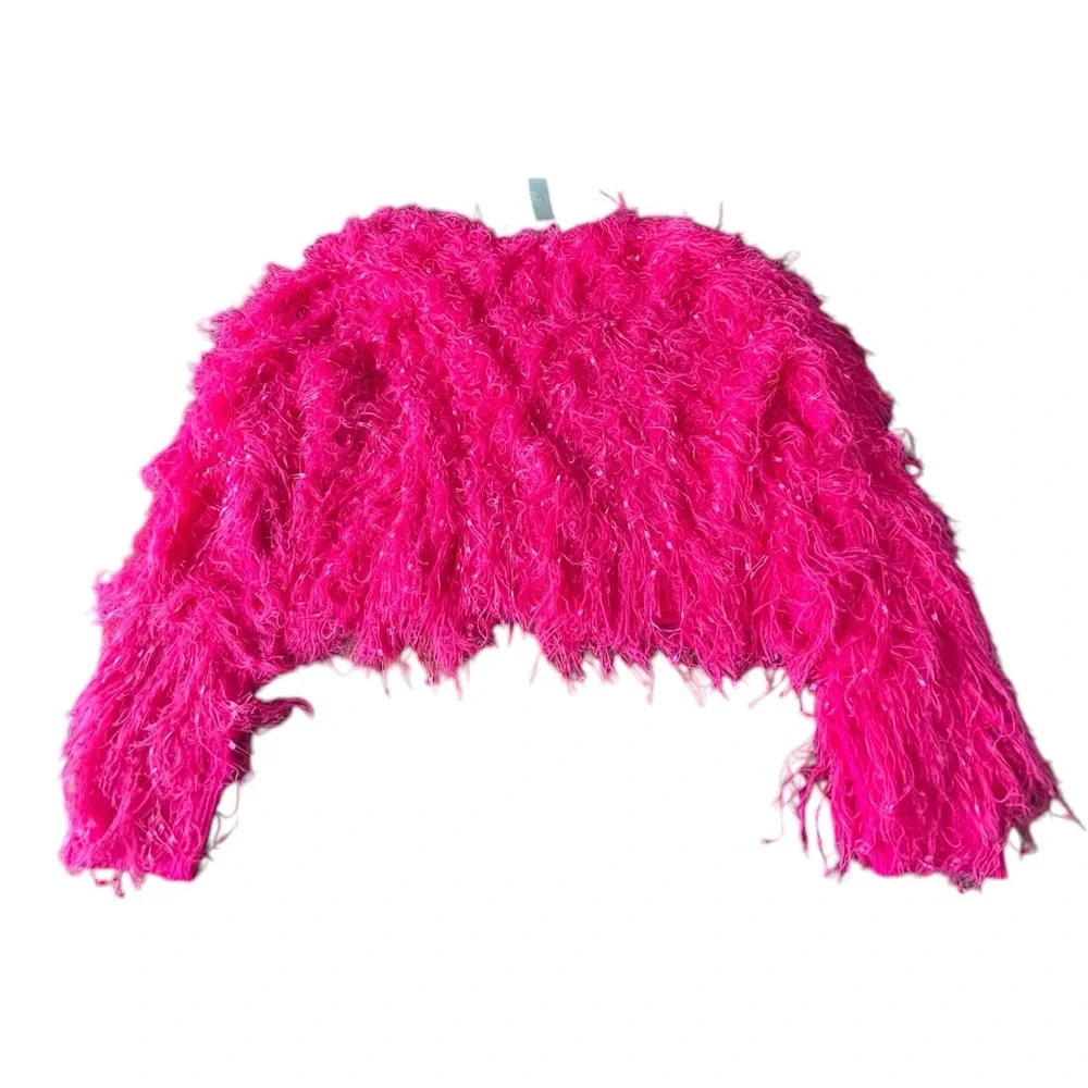 NWT Women’s Davi & Dani Vibrant Pink Eyelash Sweater in Size Large. - Picture 4 of 10